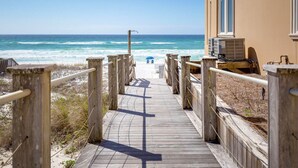 A wooden boardwalk leading to a beach with a clear view of the ocean. - VILLA ST MARIE: Amazing Water Views ~ Brand NEW Pool! ~  5 Master Suites ~ 1 Row from Private Beach (Destin)