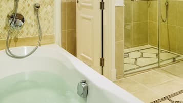 Combined shower/tub, hair dryer, bidet, towels