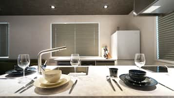 Fridge, microwave, dishwasher, coffee/tea maker