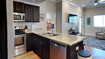 Condo (#E403 - No Pets) | Private kitchen | Fridge, microwave, oven, stovetop