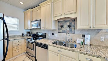 Condo, Multiple Beds, Balcony, Ocean View (#B1 - No Pets) | Private kitchen | Fridge, microwave, oven, stovetop