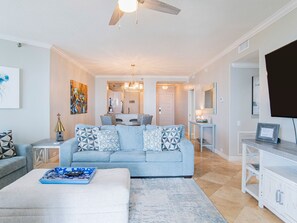 Condo, Multiple Beds, Balcony, Ocean View (#2C - No Pets) | Living area | TV - Beach Colony East by Southern Vacation Rentals (Pensacola)