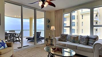 Condo, Multiple Beds, Balcony, Ocean View (#12D - No Pets) | Living area | TV