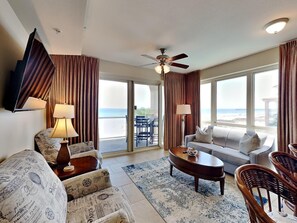 Condo (#306B - No Pets) | Living area | TV - Beach Club by Southern Vacation Rentals (Pensacola Beach)