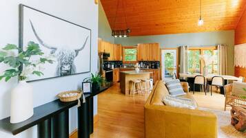 Een smart-tv, een open haard en videogames