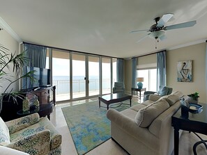 Condo, Multiple Beds, Balcony, Ocean View (#1404 - No Pets) | Living area | TV - Crystal Shores West by Southern Vacation Rentals (Gulf Shores)