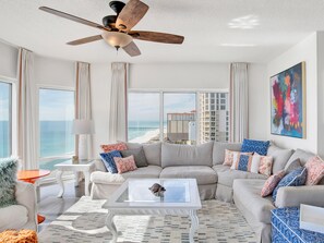 Condo, Multiple Beds, Balcony, Ocean View (#1608 - No Pets) | Living area - Emerald Isle Pensacola Beach by Southern Vacation Rentals (Pensacola Beach)
