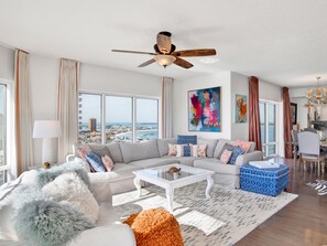 Condo, Multiple Beds, Balcony, Ocean View (#1608 - No Pets) | Living area | 42-inch flat-screen TV with digital channels - Emerald Isle Pensacola Beach by Southern Vacation Rentals (Pensacola Beach)