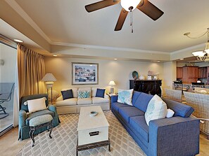Condo, Multiple Beds, Balcony, Ocean View (#302 - No Pets) | Living area | TV, MP3 dock - Dunes of Crystal Beach by Southern Vacation Rentals (Destin)