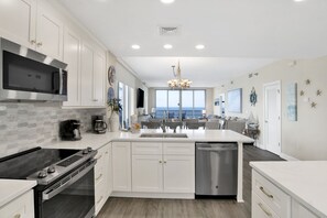Condo, Multiple Beds, Balcony, Ocean View (#1610 - No Pets) | Private kitchen | Fridge, microwave, oven, stovetop - Emerald Dolphin by Southern Vacation Rentals (Pensacola Beach)
