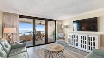 Condo, Multiple Beds, Balcony, Ocean View (#1402 - No Pets) | Living area | Flat-screen TV