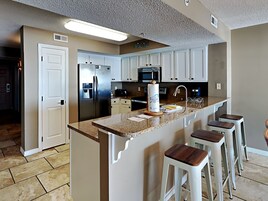 Condo, Multiple Beds, Balcony, Ocean View (#403 East - No Pets) | Private kitchen | Fridge, microwave, oven, stovetop