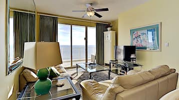 Condo, Multiple Beds, Balcony, Ocean View (#605 East - No Pets) | Living area | 42-inch flat-screen TV with digital channels
