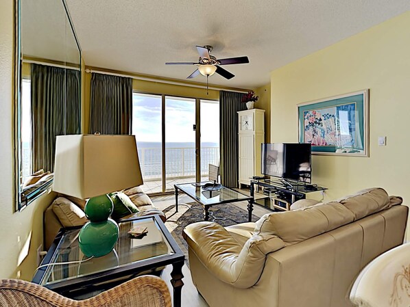 Condo, Multiple Beds, Balcony, Ocean View (#605 East - No Pets) | Living area | 42-inch flat-screen TV with digital channels - Gulf Dunes by Southern Vacation Rentals (Fort Walton Beach)