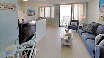 Condo, 1 Queen Bed with Sofa bed, Balcony, Ocean View (#202 - No Pets) | Living area | TV