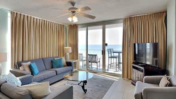Condo, Multiple Beds, Balcony, Ocean View (#600 - No Pets) | Living area | 42-inch flat-screen TV with digital channels, TV