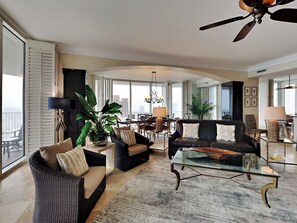 Condo, Multiple Beds, Jetted Tub, Ocean View (#1002W - No Pets) | Living area | TV - Mediterranean by Southern Vacation Rentals (Pensacola)