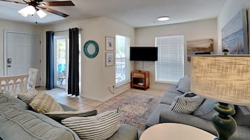 Condo, Multiple Beds, Balcony, Partial Sea View (#713 - No Pets) | Living area | TV