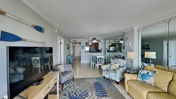 Condo, Multiple Beds, Balcony, Ocean View (#202 - No Pets) | Living area | TV