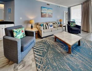 Condo, Multiple Beds, Balcony, Ocean View (#1404 - No Pets) | Living area - Palacio by Southern Vacation Rentals (Pensacola)