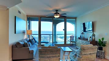 Condo, Multiple Beds, Balcony, Ocean View (#1-805 - No Pets) | Living area | TV