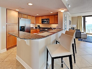 Condo, Multiple Beds, Balcony, Ocean View (#604 - No Pets) | Private kitchen | Fridge, microwave, oven, stovetop - Perdido Towers by Southern Vacation Rentals (Pensacola)