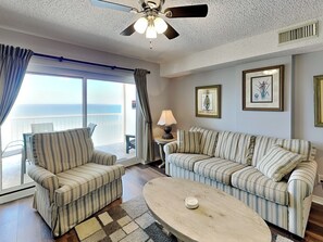 Condo, 1 Queen Bed with Sofa bed, Hot Tub, Ocean View (#1103 - No Pets) | Living area | TV, fireplace - Royal Palms by Southern Vacation Rentals (Gulf Shores)