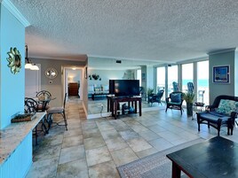 Condo, Multiple Beds, Balcony, Ocean View (#5F - No Pets) | Living area | TV