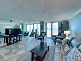 Condo, Multiple Beds, Balcony, Ocean View (#5F - No Pets) | Living area | TV