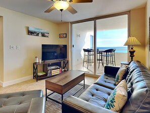 Condo, Multiple Beds, Balcony, Ocean View (#1000 - No Pets) | Living area | TV, MP3 dock - Perdido Sun by Southern Vacation Rentals (Pensacola)