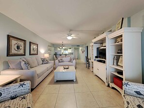 Condo, Multiple Beds, Balcony, Ocean View (#323 - No Pets) | Living area | 40-inch TV with digital channels - Sandy Key by Southern Vacation Rentals (Pensacola)