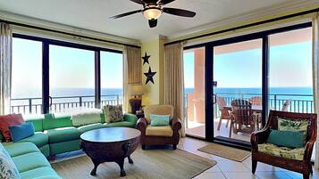 Condo, Multiple Beds, Balcony, Ocean View (#701C - No Pets) | Living area | TV