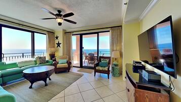 Condo, Multiple Beds, Balcony, Ocean View (#701C - No Pets) | Living area | TV