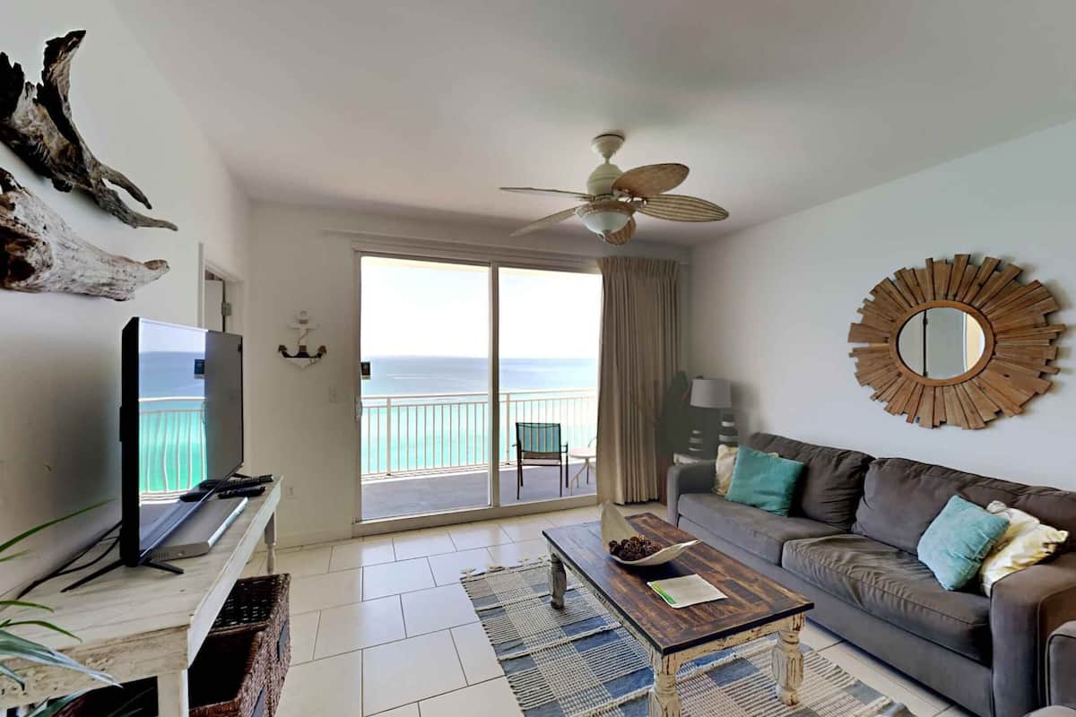 Condo, Multiple Beds, Balcony, Ocean View (#1202 West - No Pets) | Living area | TV