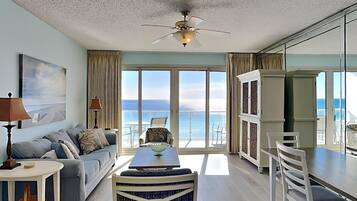 Condo, Multiple Beds, Balcony, Ocean View (#711 - No Pets) | Living area | 42-inch flat-screen TV with cable channels