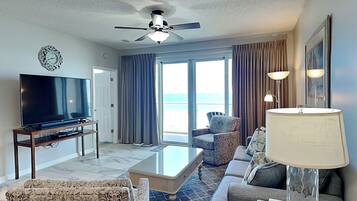 Condo, Multiple Beds, Balcony, Ocean View (#302 - No Pets) | Living area | 42-inch flat-screen TV with cable channels