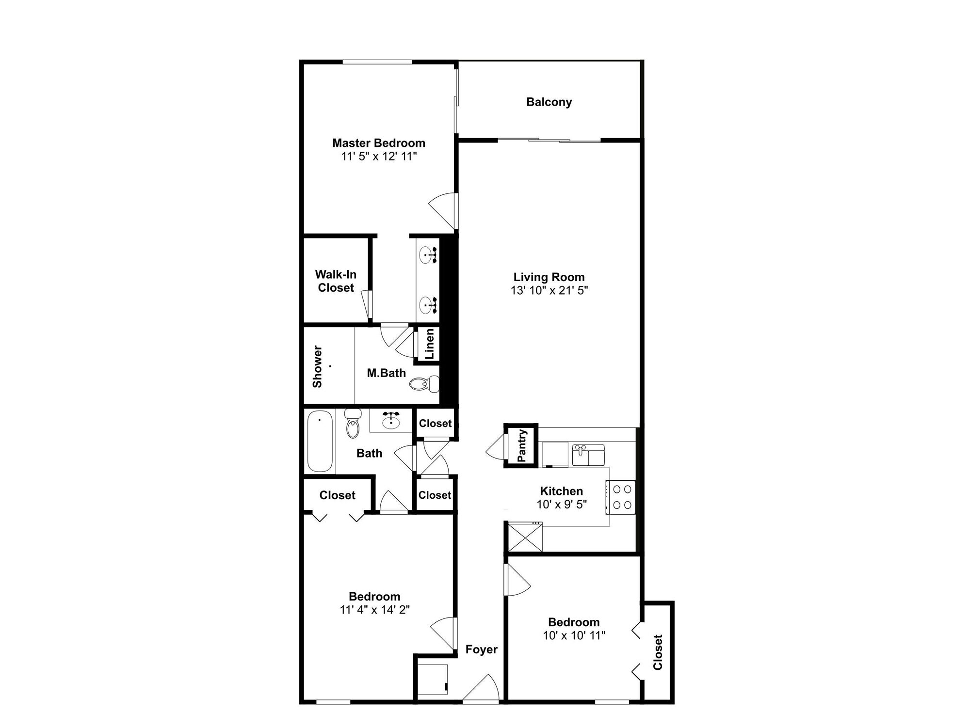 Plan d’étage d’une chambre d’hôtel comprenant une chambre principale, un salon, un balcon et deux chambres supplémentaires.