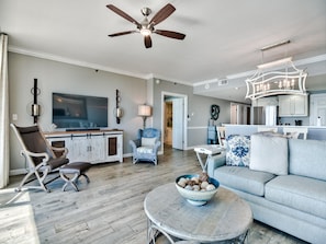 Condo, Multiple Beds, Balcony, Ocean View (#1004 - No Pets) | Living area | TV - Sterling Shores by Southern Vacation Rentals (Destin)