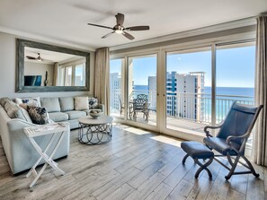 Condo, Multiple Beds, Balcony, Ocean View (#1004 - No Pets) | Living area | TV - Sterling Shores by Southern Vacation Rentals (Destin)