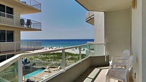 A balcony with a view of the beach and ocean. - Silver Beach by Southern Vacation Rentals (Orange Beach)