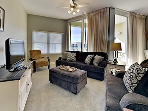 Condo, Multiple Beds, Balcony, Ocean View (#601 - No Pets) | Living area | Flat-screen TV, MP3 dock