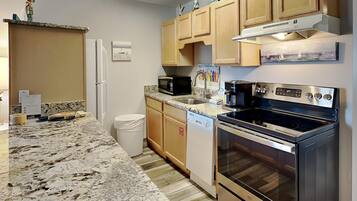 Condo, 1 King Bed with Sofa bed, Balcony, Ocean View (#2 - No Pets) | Private kitchen | Fridge, microwave, coffee/tea maker, cookware/dishes/utensils