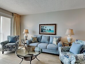 Condo, Multiple Beds, Balcony, Ocean View (#806 - No Pets) | Living area | TV