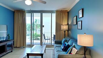 Studio, Multiple Beds, Balcony, Ocean View (#A330 - No Pets) | Living area | Flat-screen TV