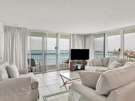 Condo, Multiple Beds, Balcony, Ocean View (#11E - No Pets) | Living area | TV