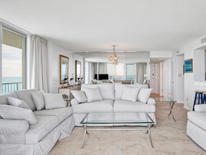Condo, Multiple Beds, Balcony, Ocean View (#11E - No Pets) | Living area | TV - Tristan Towers by Southern Vacation Rentals (Pensacola Beach)