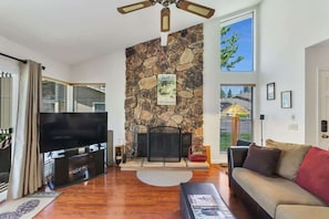 TV, fireplace