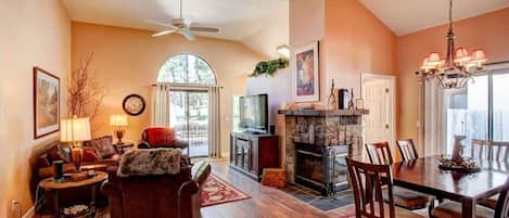 TV, fireplace