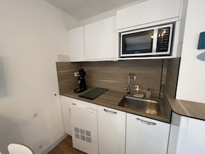 Fridge, microwave, coffee/tea maker