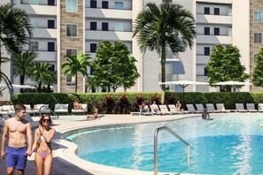 Piscine extérieure, piscine chauffée